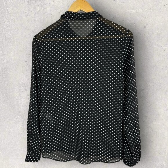 Sezane Black Tomboy Shirt Sheer Blouse Size 36 French US 4 Polka Dot Collared - Picture 3 of 12